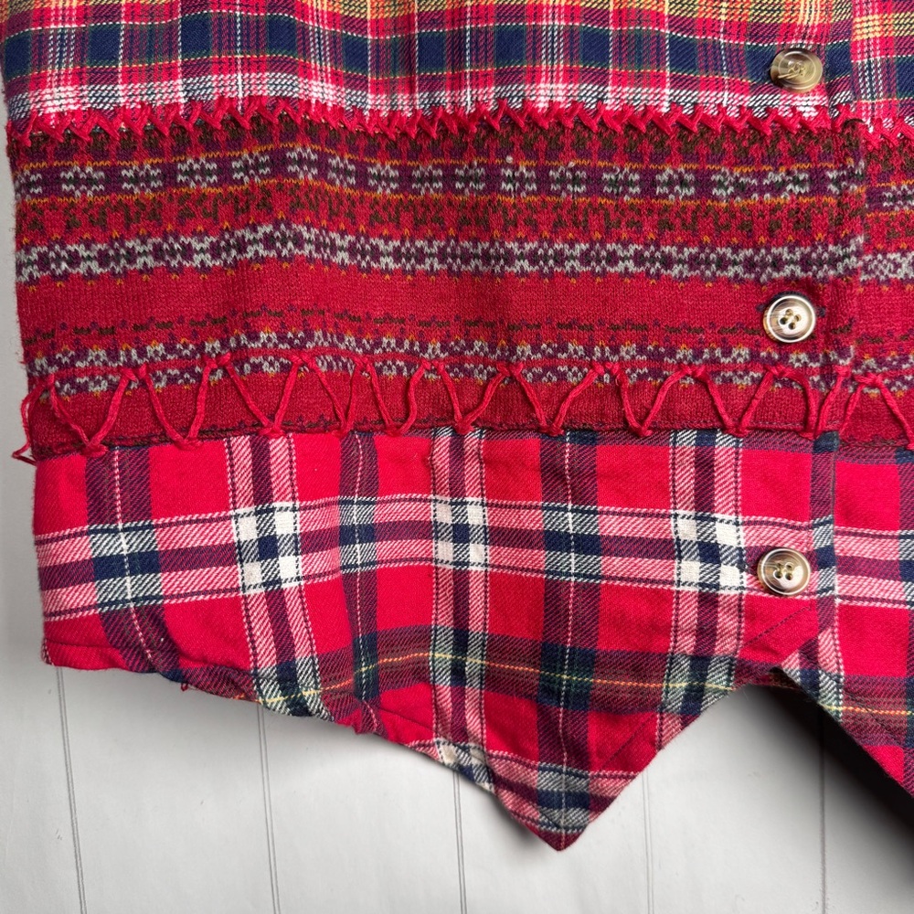 Vtg Studio Collection Red Plaid Patchwork Vest So… - image 4
